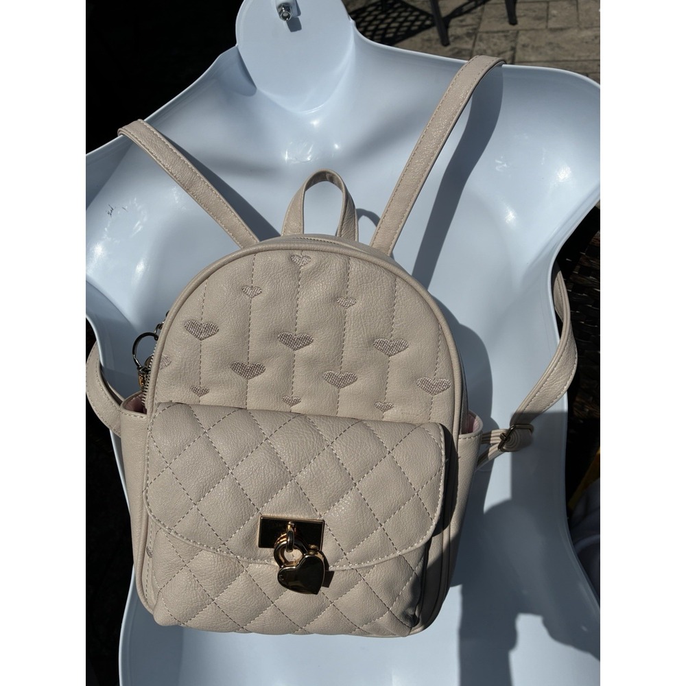UNDER ONE SKY Cream Color Heart Mini Backpack w/ Quilted Heart Pattern